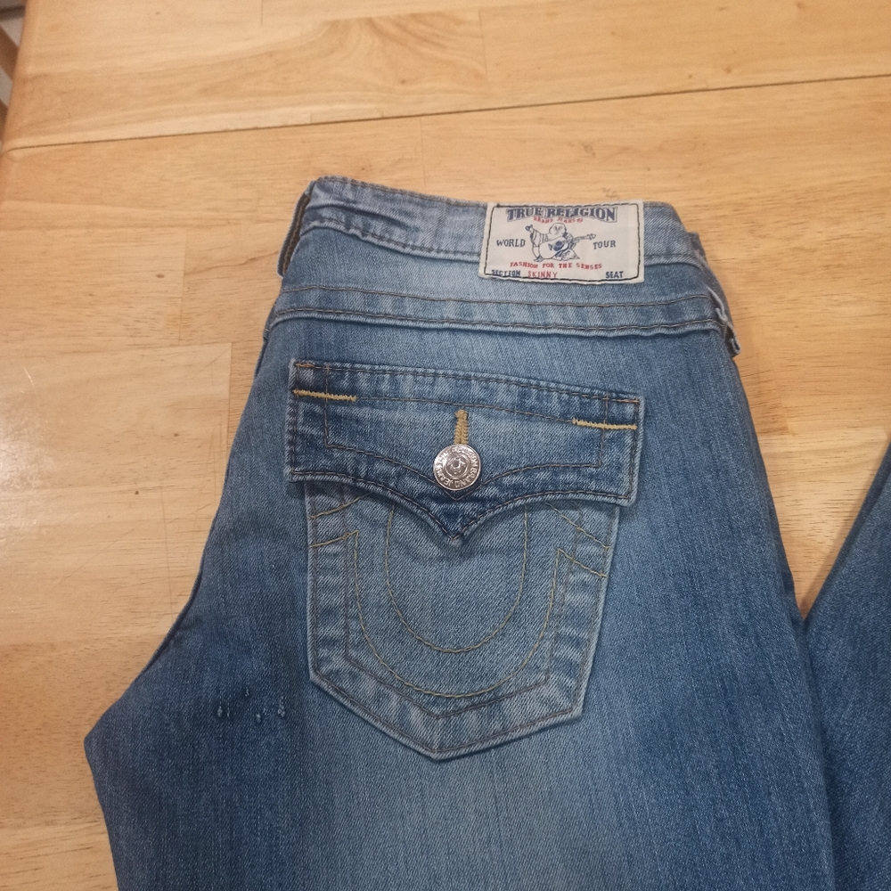 TRUE RELIGION WOMEN'S denim Jeans Low Rise Skinny w/ Flaps Size 27 - Picture 3 of 16